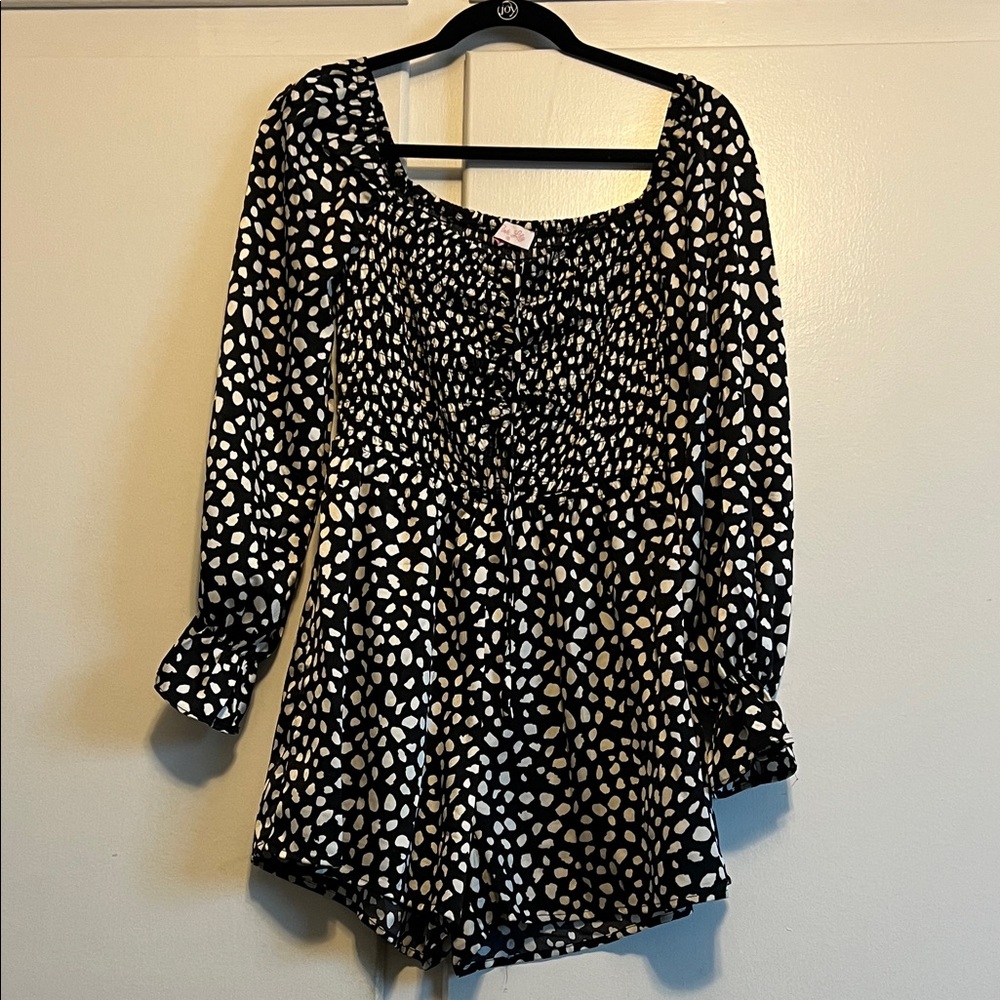 Pink Lily Black and White Polka Dot Jumpsuit